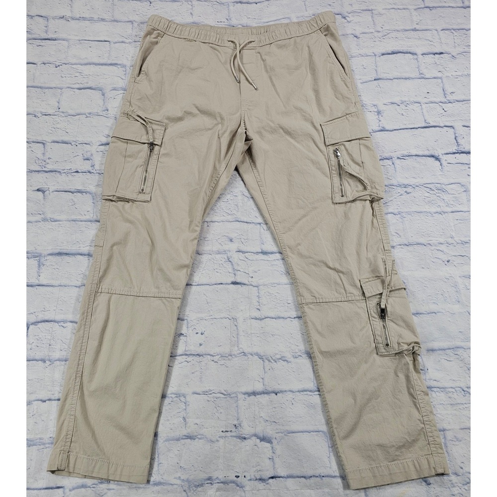 H&M Cargo Pants Mens XL Beige Slim Fit Elastic Waist Utility Gorpcore Streetwear